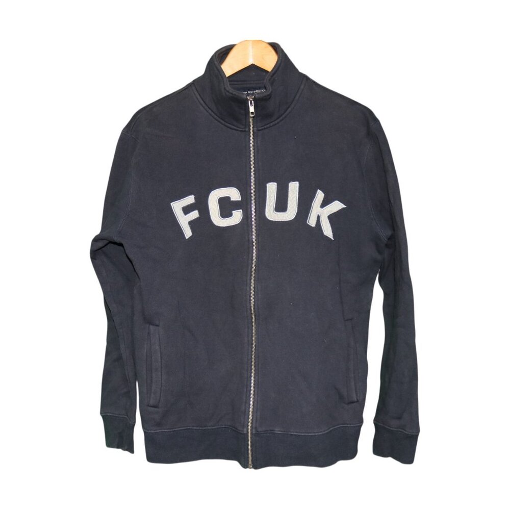 French Connection Men's Navy Zip-Up Sweater with FCUK Logo